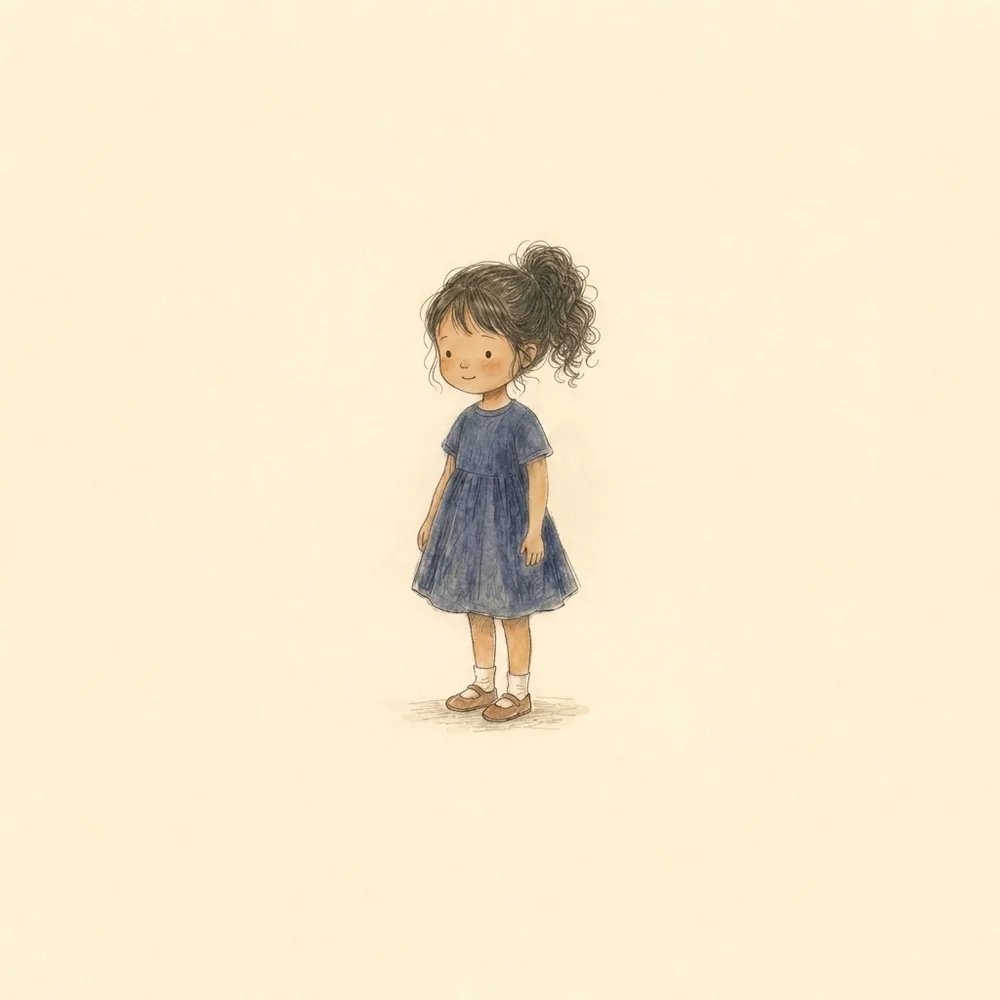 Mira drawn in a botanical sketchbook look — pencil and a light, faded wash.